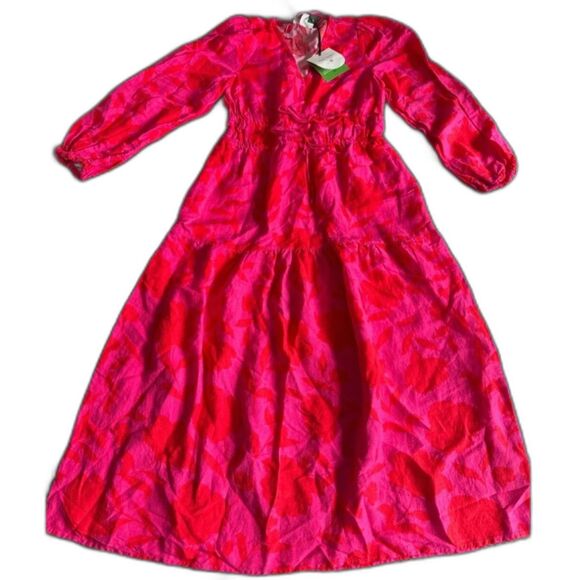 NWT Kate Spade Target Rose Linen Long Sleeve Maxi Dress Pink/Red Small - Picture 3 of 10
